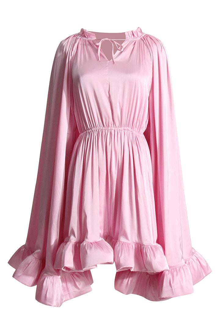 Elegant Pleated Cape Style Ruffle Short Dress