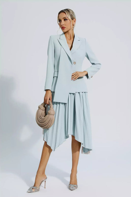 Blue Ruched Blazer Set