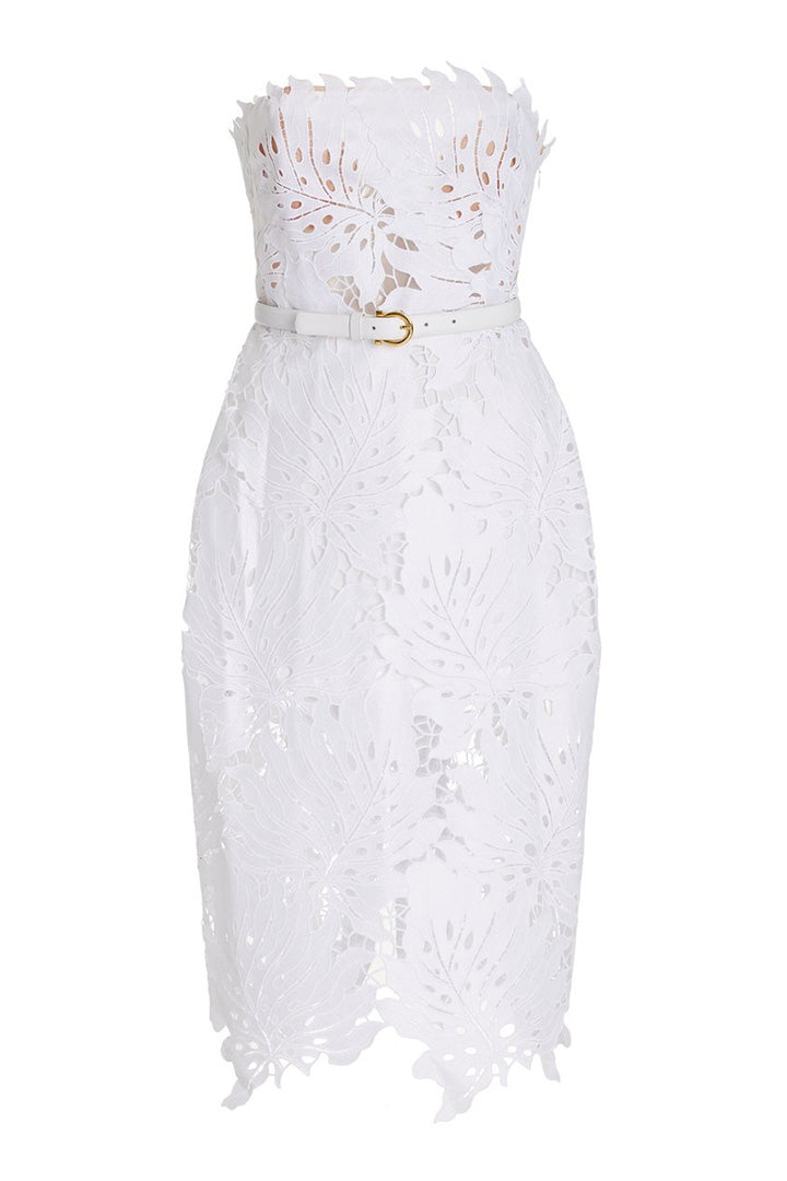 White Sheath Maple Lace Midi Dress