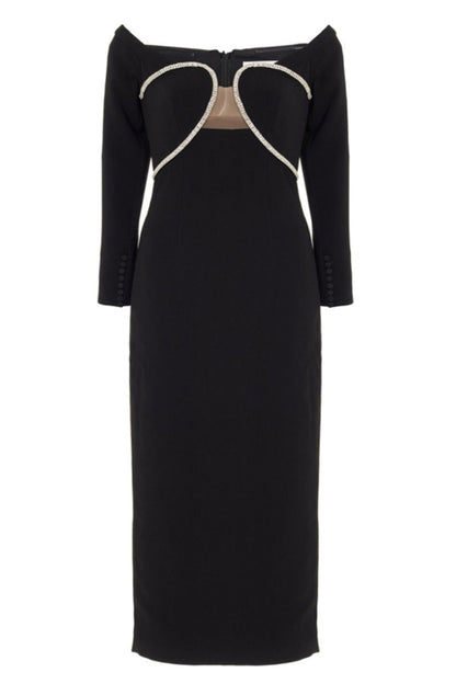 Black Elegant Long Sleeve Wrap Dress