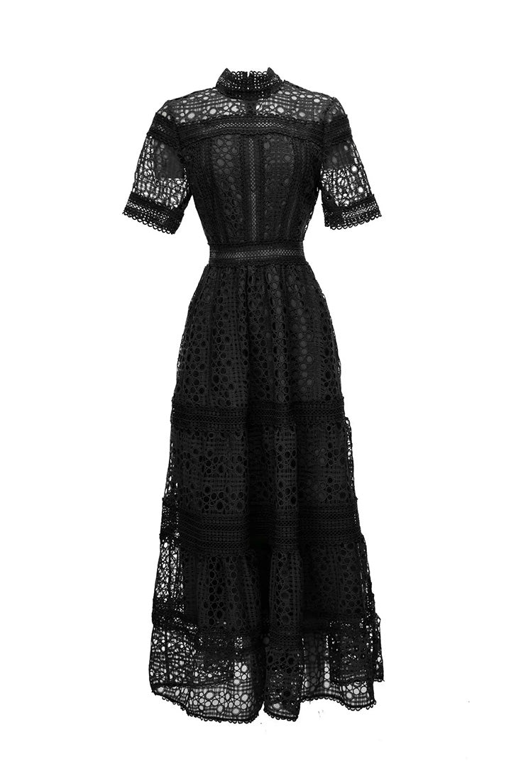 Half Sleeves Lace Midi Dress