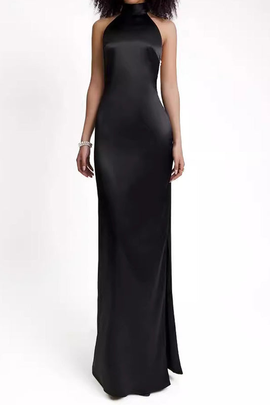 Neckless Backless Satin Slim Maxi Dresses