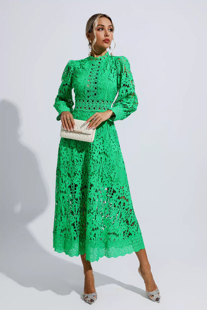 Green Lace Cutout Maxi Dress