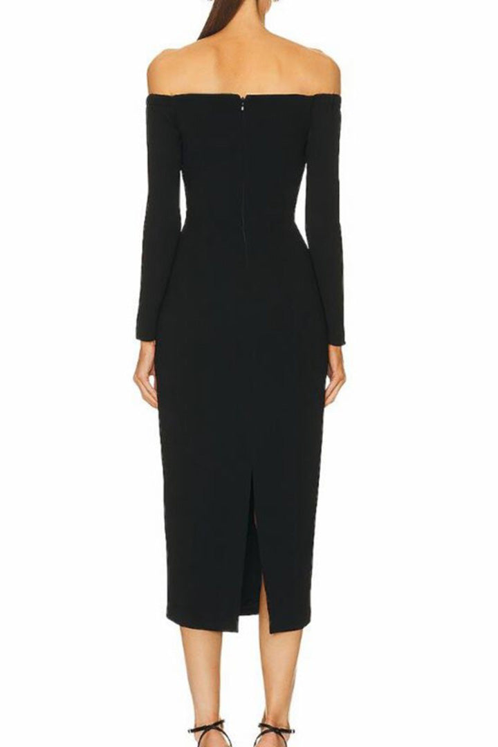 Black Elegant Long Sleeve Wrap Dress