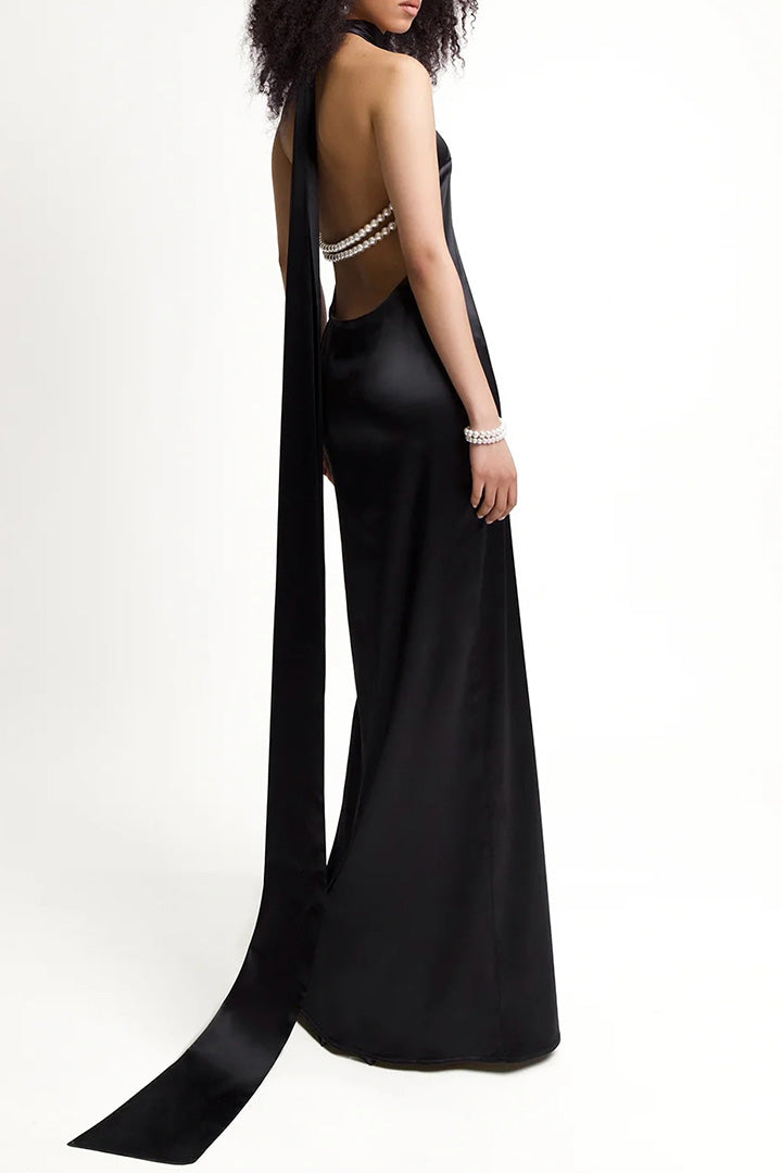 Neckless Backless Satin Slim Maxi Dresses