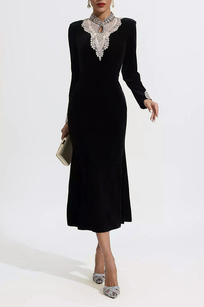 Black Velvet Long Sleeve Dress