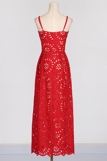 Embroidered Crochet Long Halter Dress