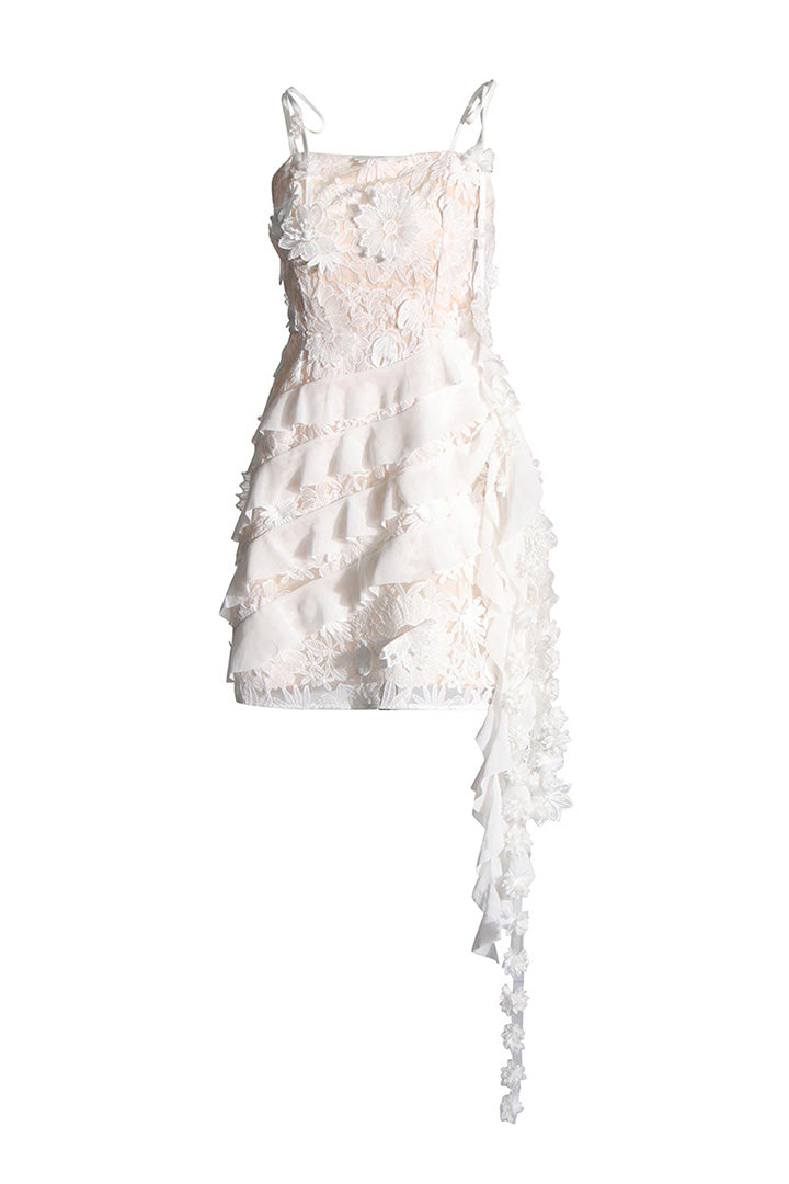 White Lace Fringe Mini Dress