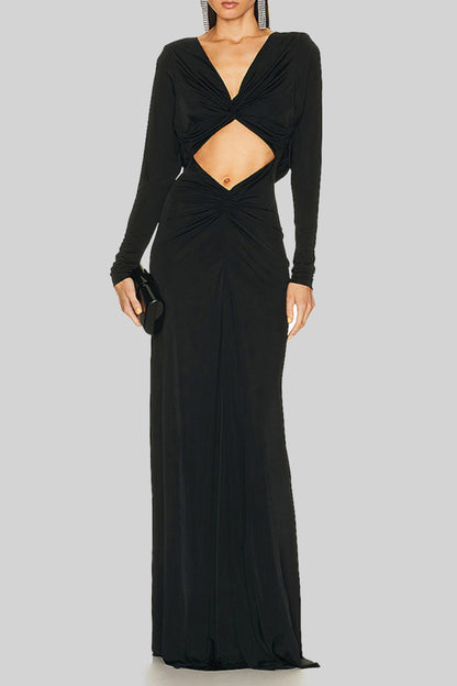 Black Long Sleeve Twisted Maxi Dress