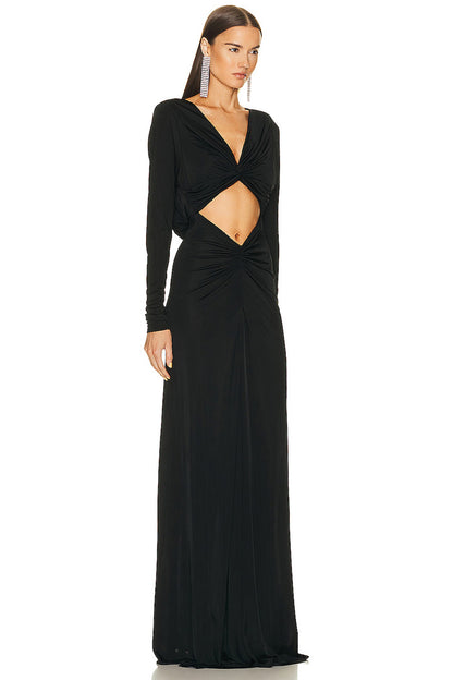 Black Long Sleeve Twisted Maxi Dress