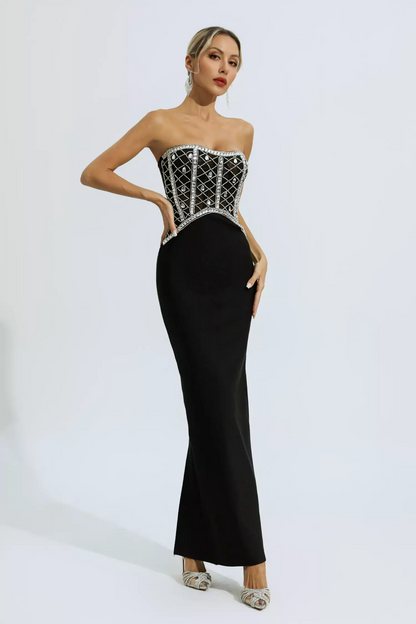 Black Beading Bandage Dress