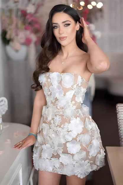 White Sheath 3D Floral Mini Wrap Dress