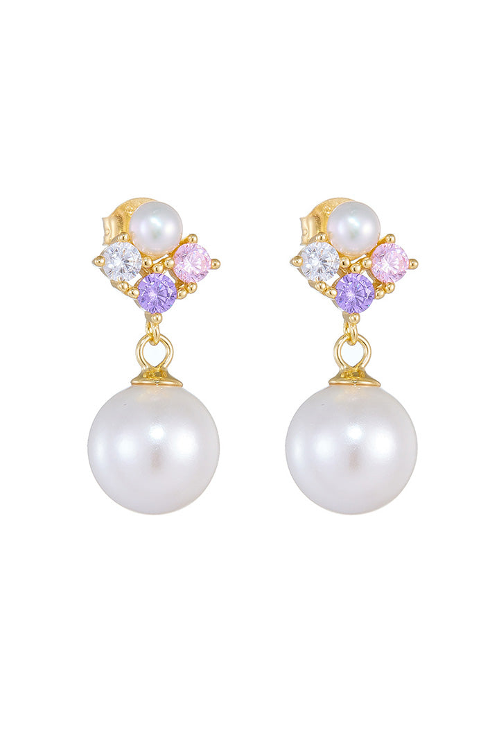 18K Gold CZ Pearl Earrings