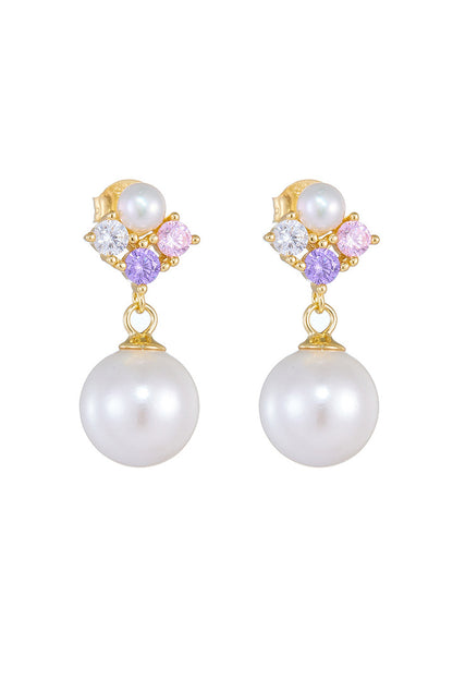 18K Gold CZ Pearl Earrings