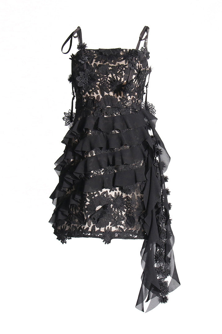 Black Lace Fringe Mini Dress