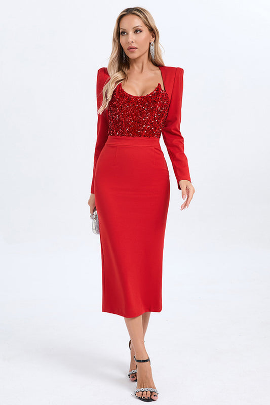 Red Sequined Maxi Dress