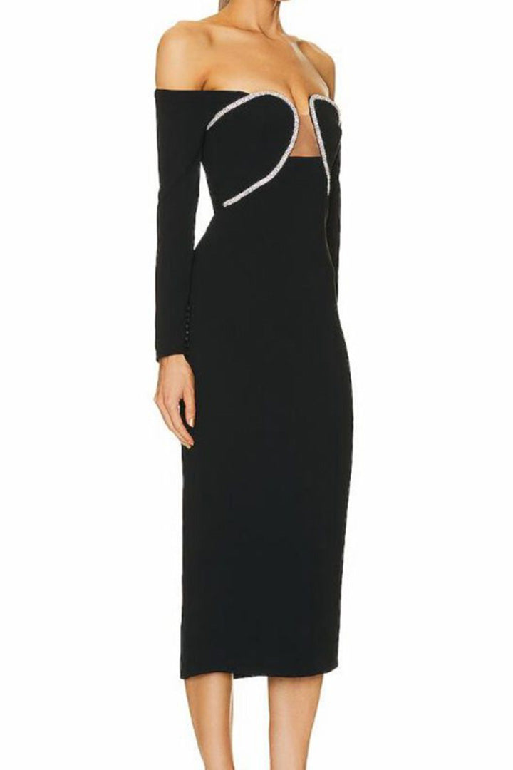 Black Elegant Long Sleeve Wrap Dress