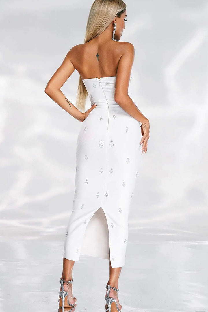 White Sheath Stretch Slimming Bandage Midi Dress