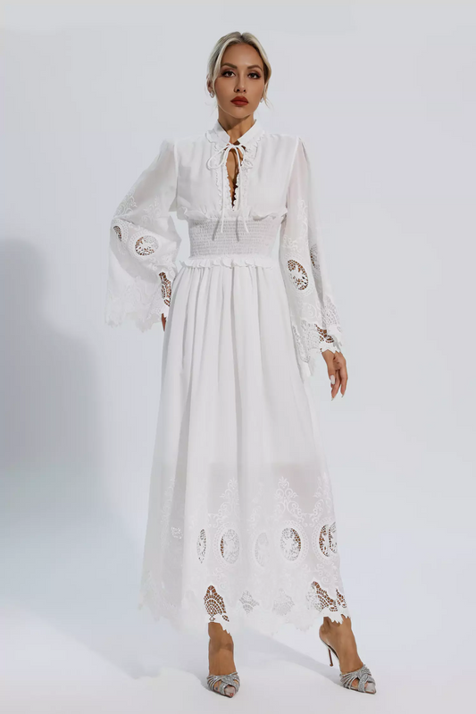 White Long Sleeve Lace Maxi Dress