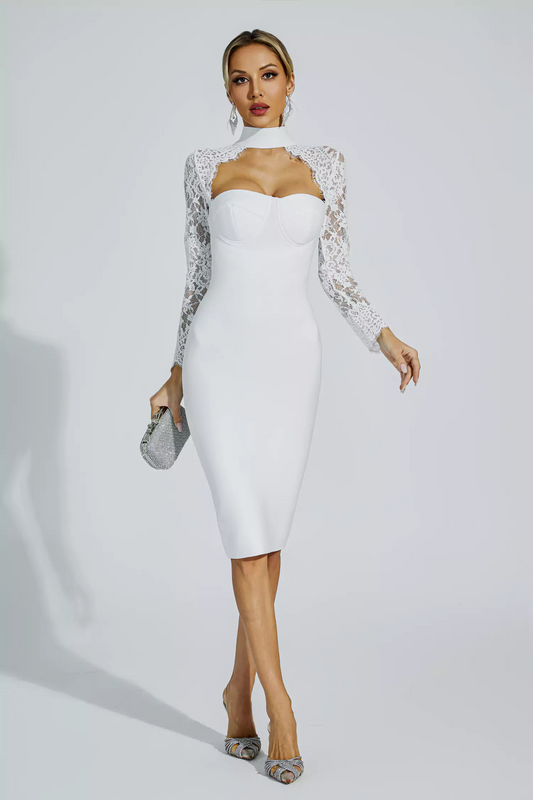 White Lace Sleeve Bandage Dress