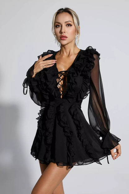 Black Chiffon Mini Dress