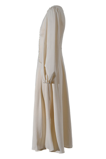 Beige Elegant Asymmetric Beaded Maxi Dress