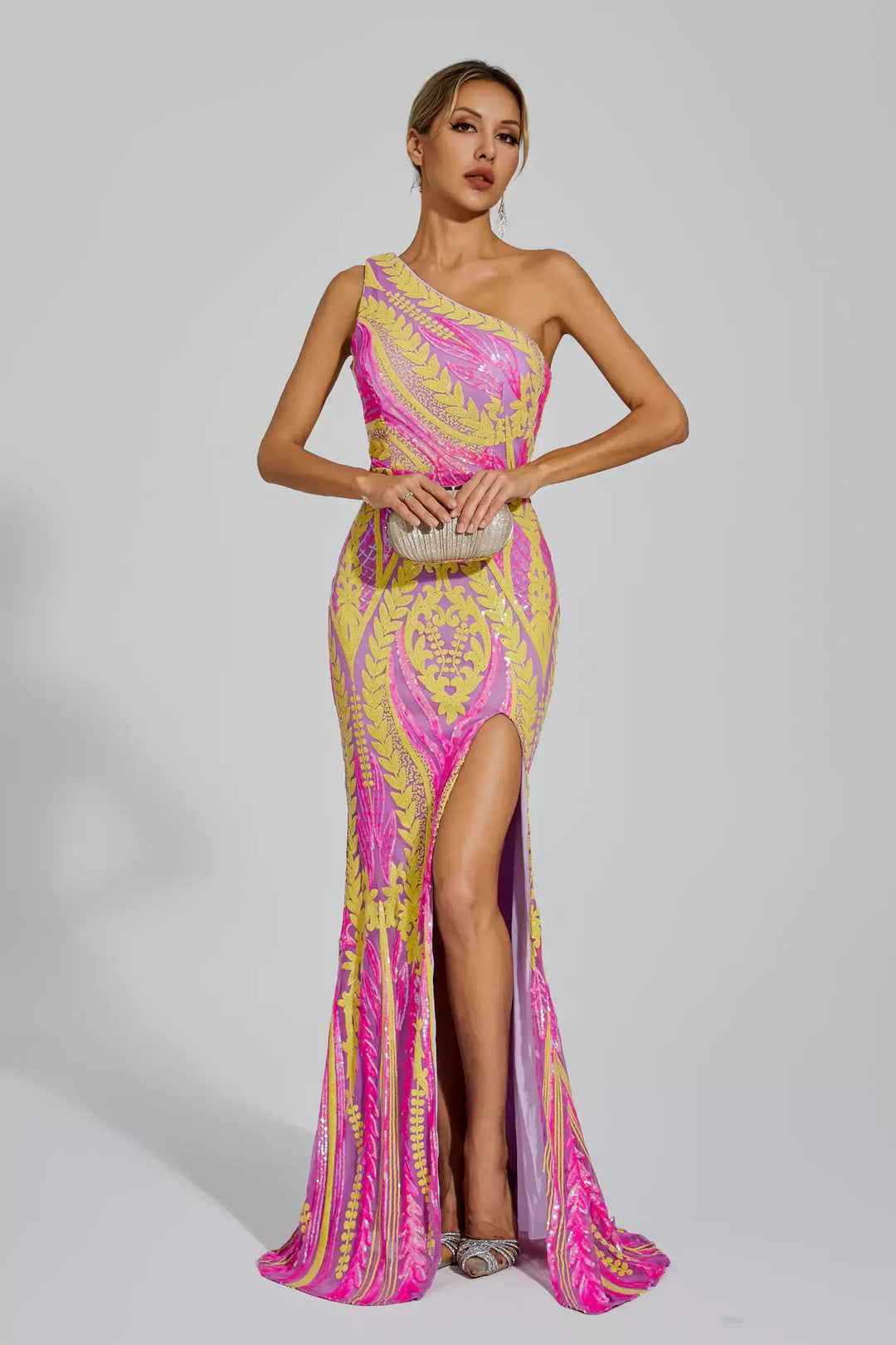 Yellow Pink Colored Maxi Dress