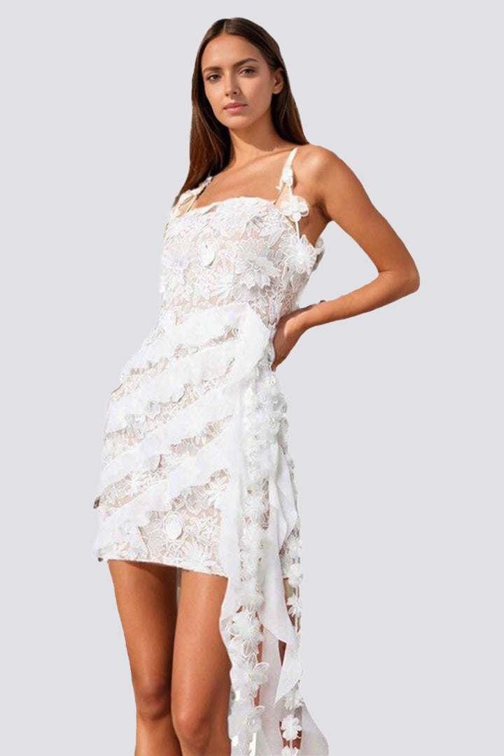 White Lace Fringe Mini Dress