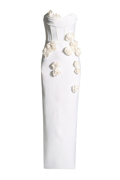 White Rose Slim Waist Split Dress