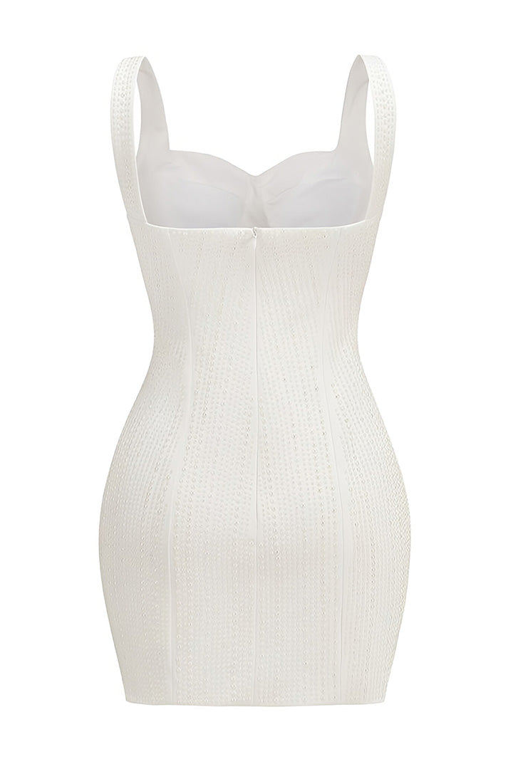 White Beaded Halter Mini Dress