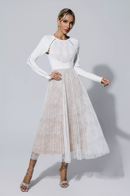 White Lace Long Sleeve Maxi Dress