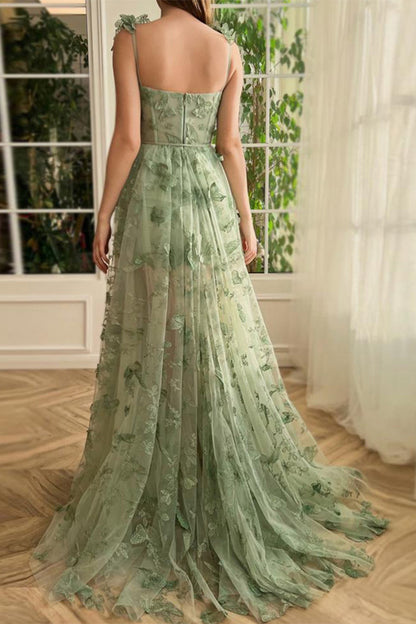 Green Lace Spaghetti Strap Maxi Dress