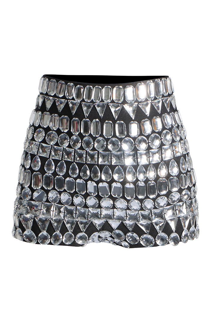 Black Diamond Encrusted Skinny Shorts