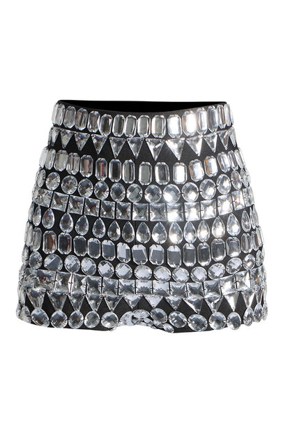 Black Diamond Encrusted Skinny Shorts