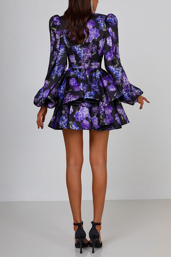 Bubble Sleeve Printed Short Puffy Dress