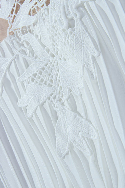 Elegant White Lace Patchwork Midi Dress