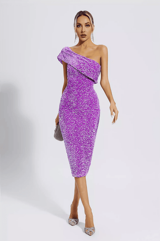 Purple Sequin Midi Dress