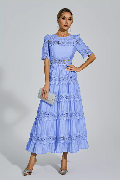 Blue Cut Out Lace Maxi Dress