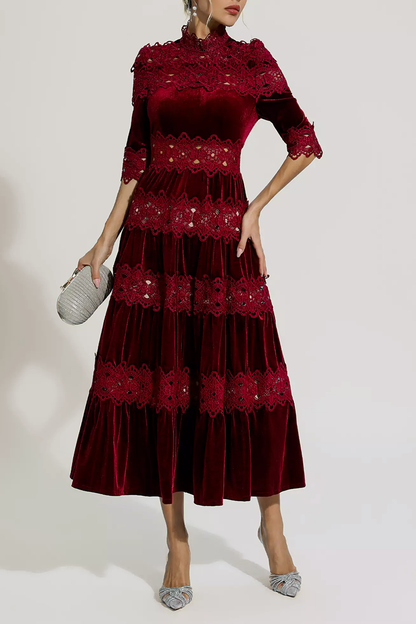 Wine Red Cut Out Long Sleeve Dress