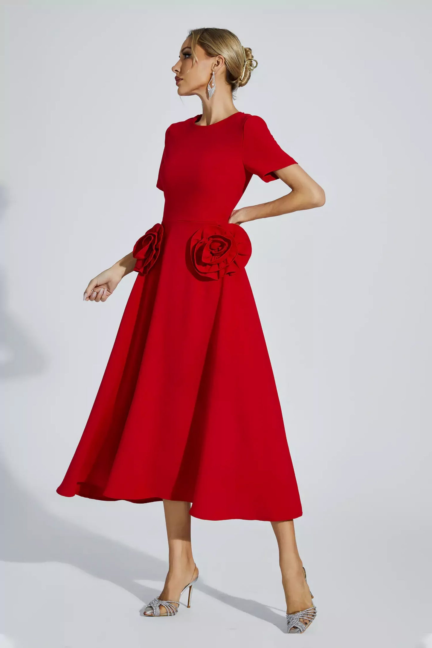 Red Flower Midi Dress