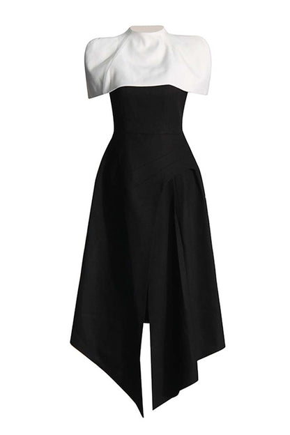 Black Detachable Pullover Halter Slit Midi Dress