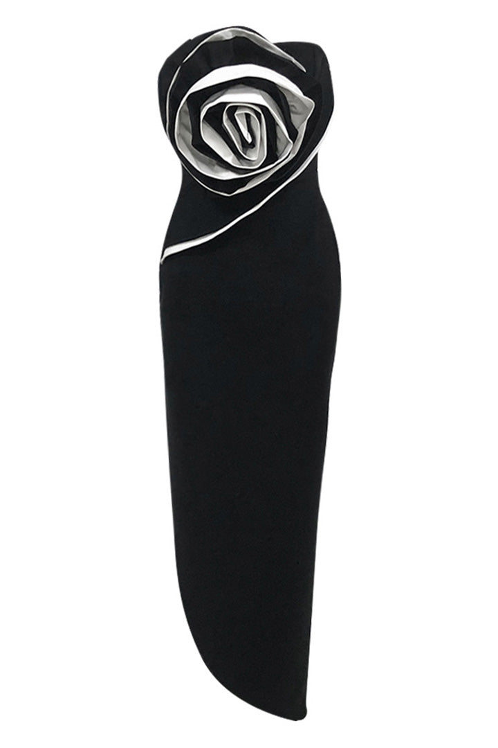 Black 3D Large Flower Embellished Sheath Dress