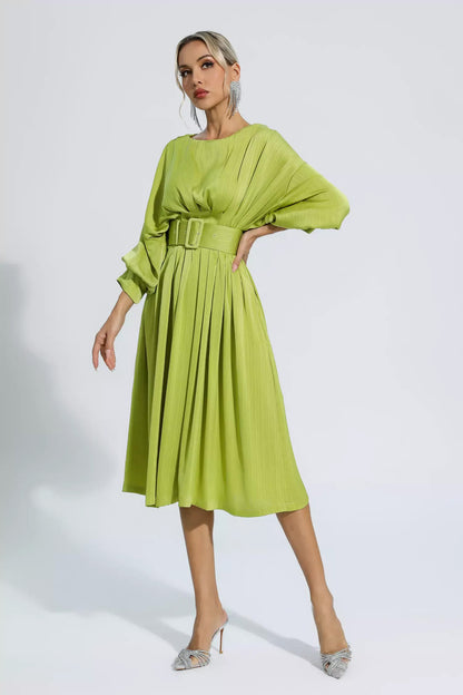 Light Green Satin Midi Dress