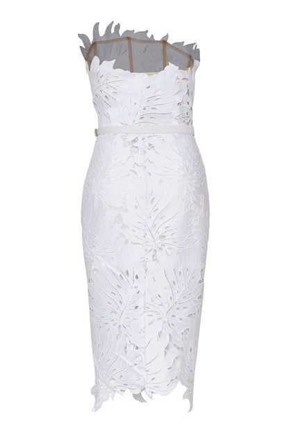 White Sheath Maple Lace Midi Dress