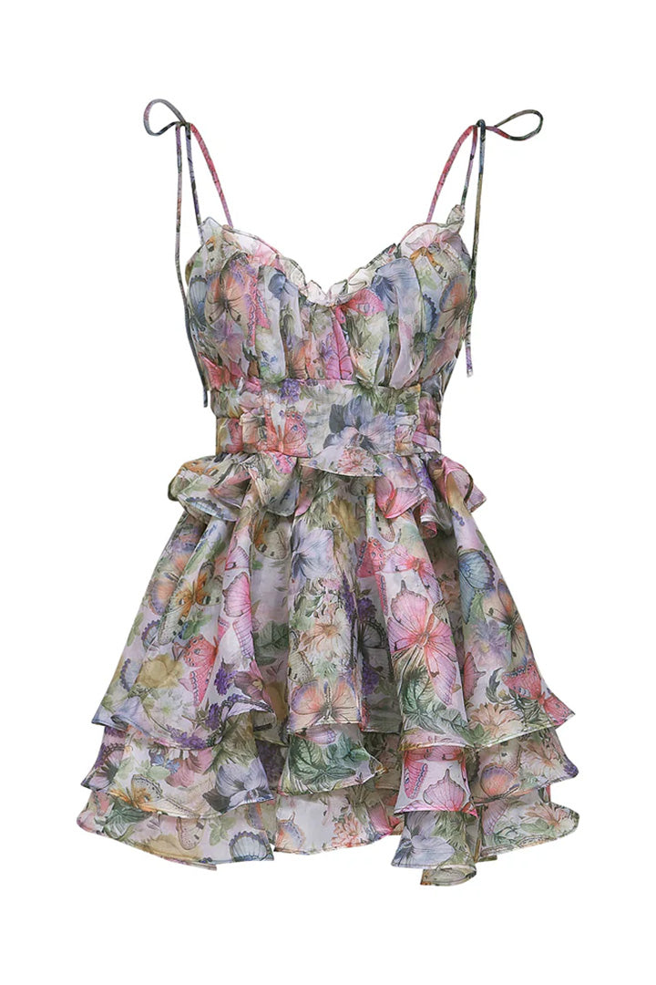 Green Floral Halter Mini Dress