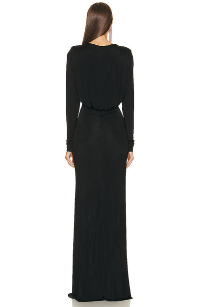 Black Long Sleeve Twisted Maxi Dress