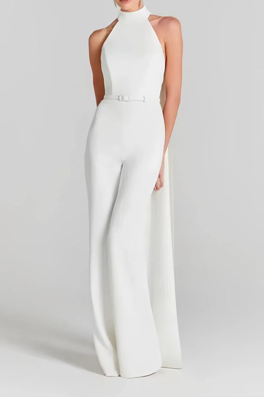 White Halter Neck Flared Pants