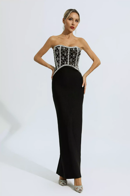 Black Beading Bandage Dress