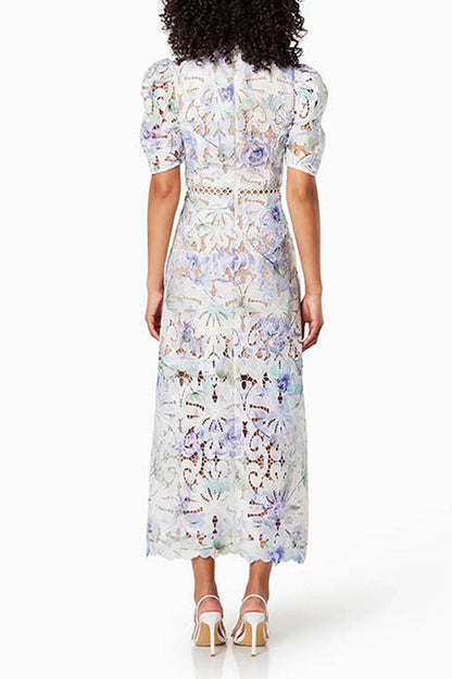 Round Neck Lace Embroidery Midi Dress