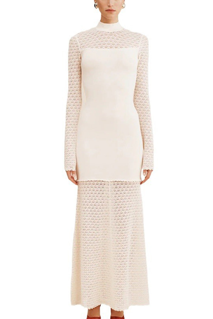 White Jacquard Cutout Long Dress